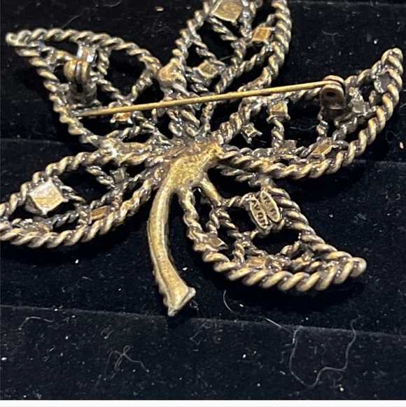 Nina Ricci Avon Gold Tone Green Yellow Topaz Rhinestone Leaf Brooch Pin, Signed - Picture 5 of 6